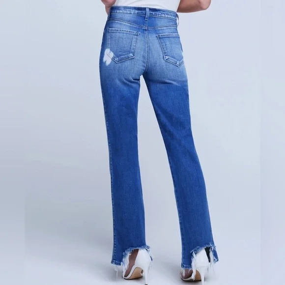 L’agence Harmon Bleach High Rise Straight Leg Jeans Bitten Fray Hem size 28 or 6 - Picture 10 of 11